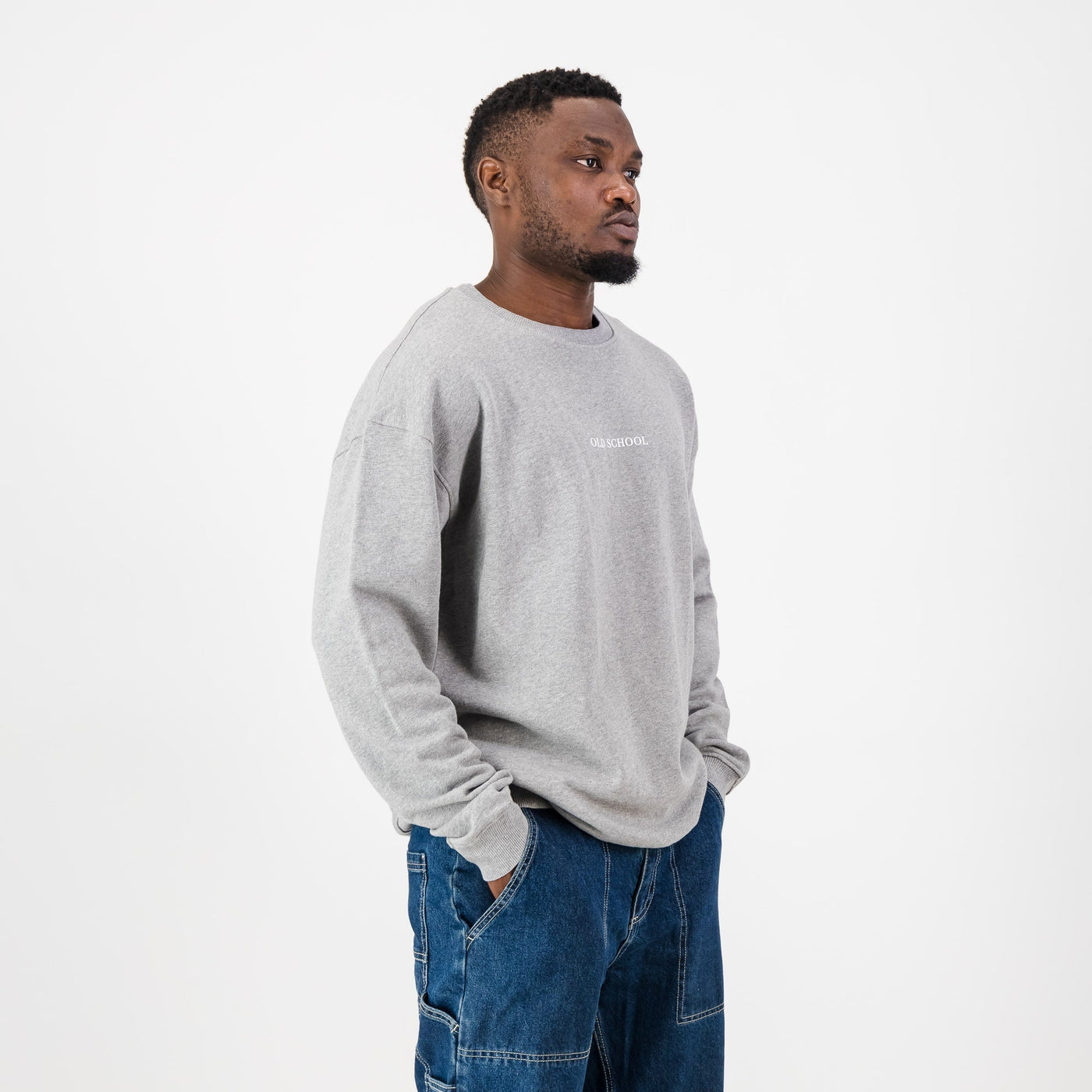 Old School Crew Neck Sweat-LT Grey Melange