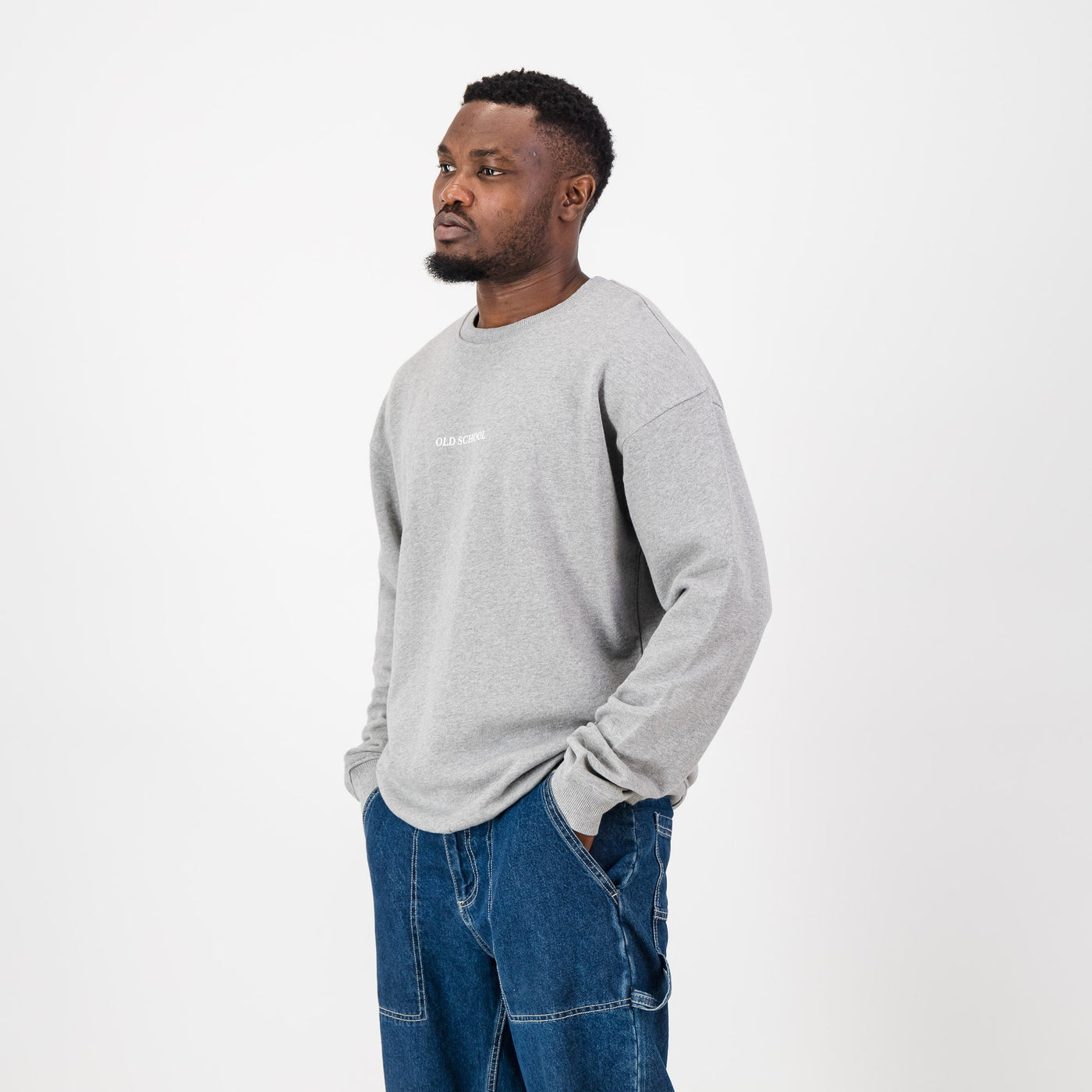 Old School Crew Neck Sweat-LT Grey Melange