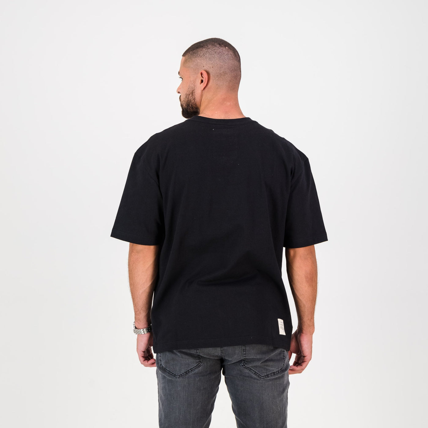 Old School Script Boxy Crew Tee-Black