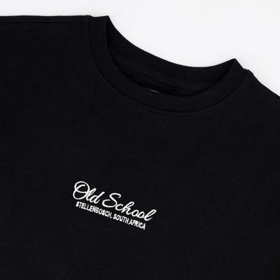 Old School Script Boxy Crew Tee-Black