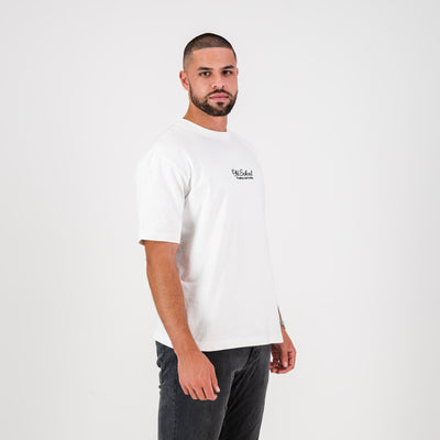 Old School Script Boxy Crew Tee-White