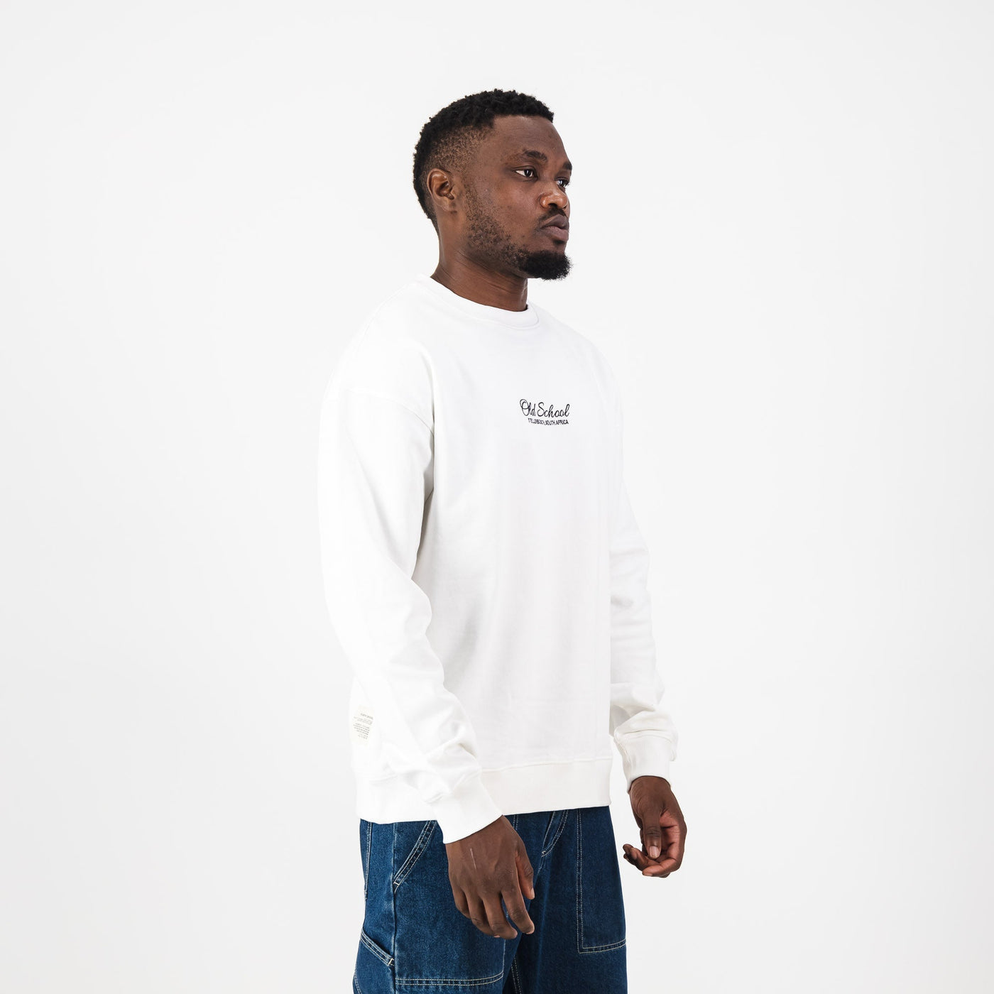 Old School Script Crew Neck Sweat-Cloud Dancer