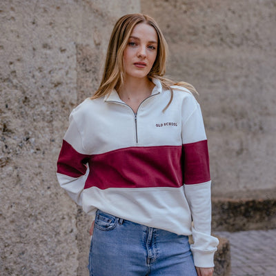 Old School Hoop Quarter Zip Sweat-Maroon