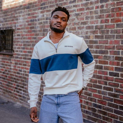 Old School Hoop Quarter Zip Sweat-Navy