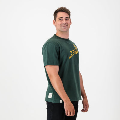 Springboks Outline EMB Regular Crew Tee-OS Green