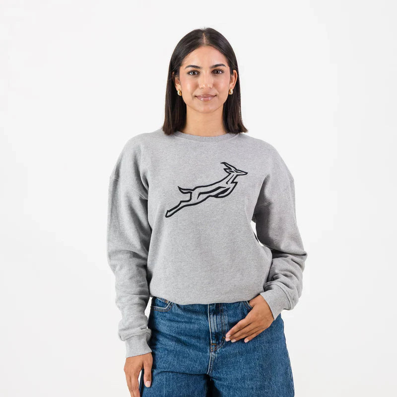 Springboks Outline EMB Crew Neck Sweat-LT Grey Melange