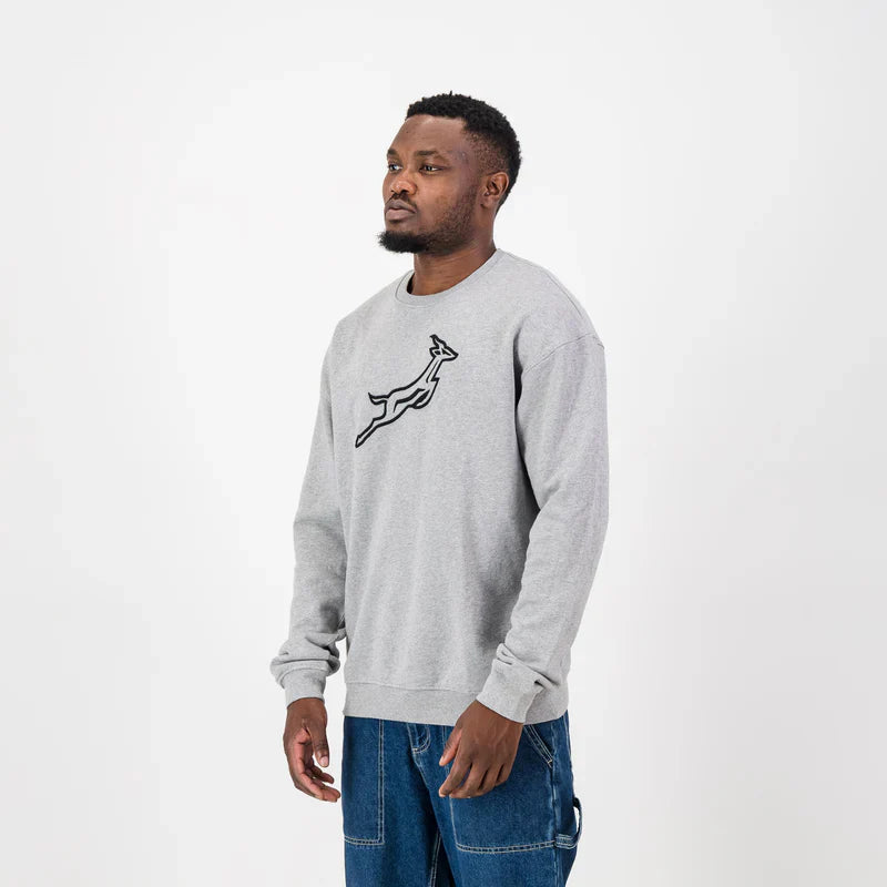 Springboks Outline EMB Crew Neck Sweat-LT Grey Melange