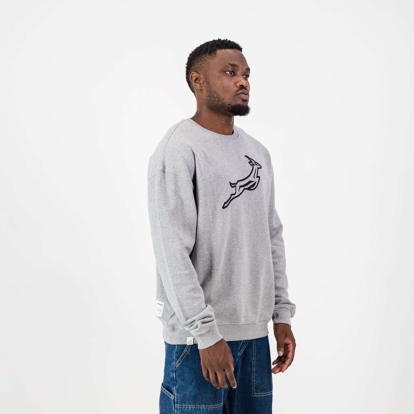 Springboks Outline EMB Crew Neck Sweat-LT Grey Melange