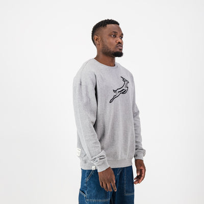 Springboks Outline EMB Crew Neck Sweat-LT Grey Melange