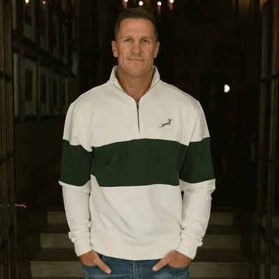 Springboks Classic Hoop Quarter Zip-Cloud Dancer