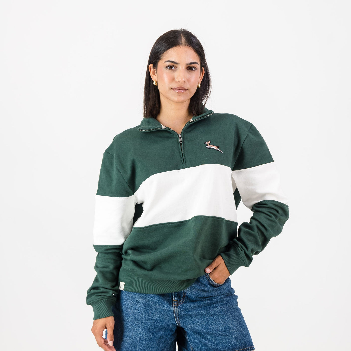 Springboks Classic Hoop Quarter Zip-OS Green