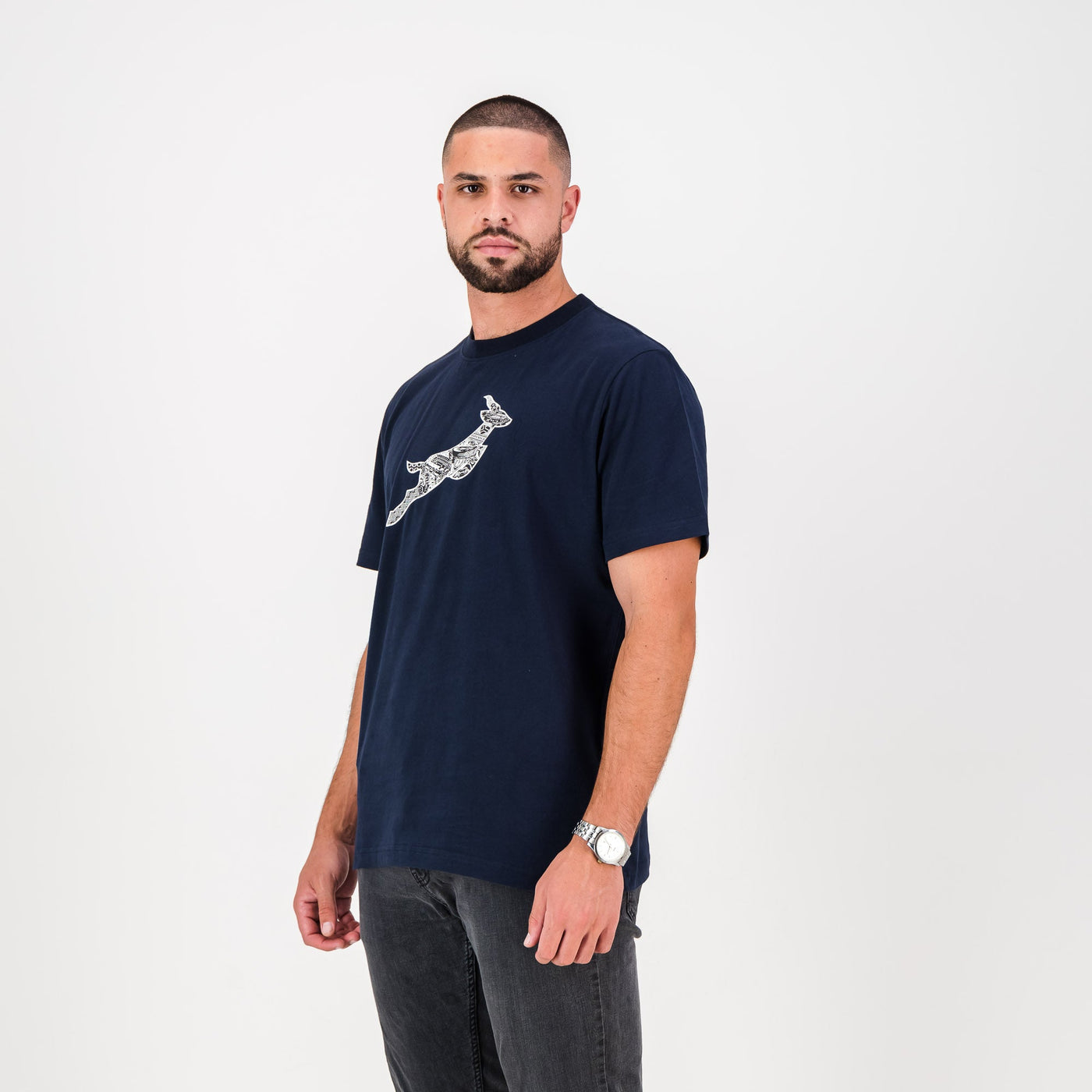 Springboks Stadium Bok Regular Crew Tee-Navy