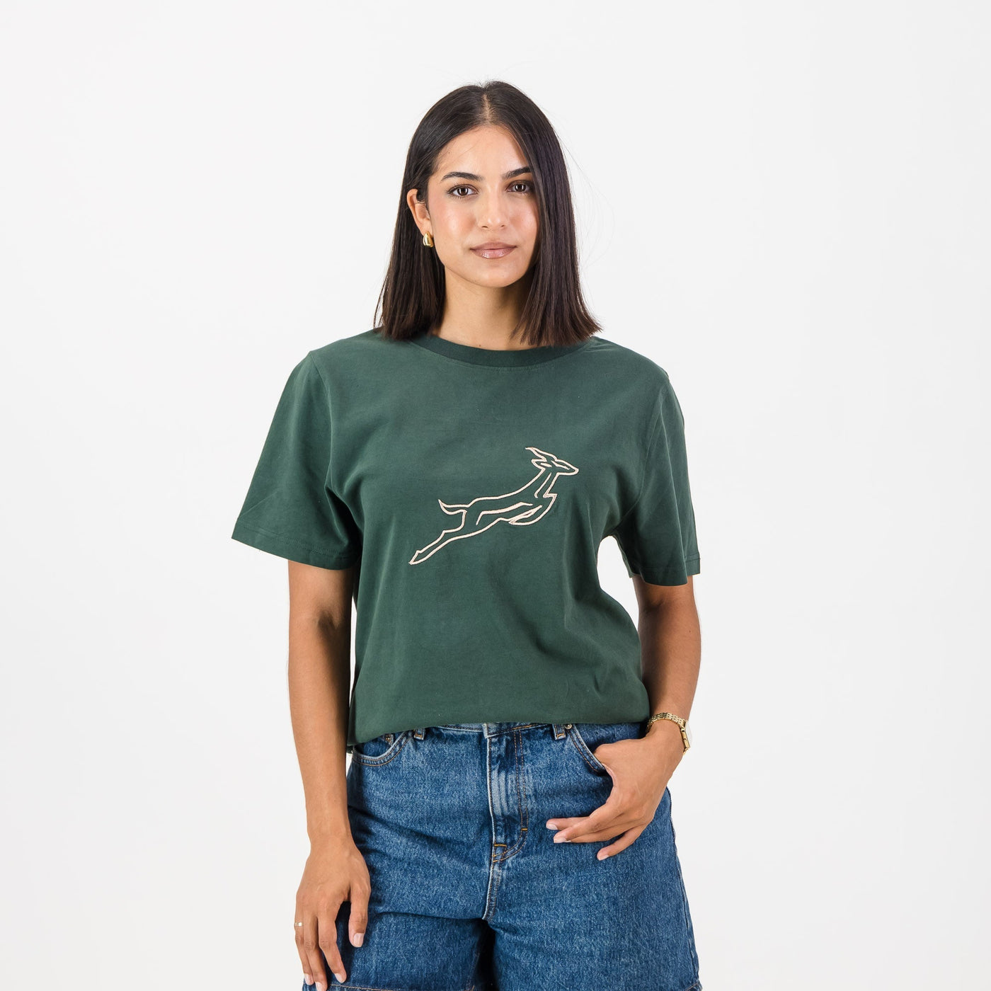 Springboks Outline Bok Ladies Crew Tee-OS Green