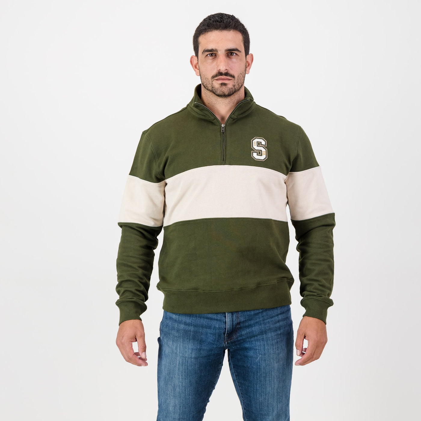 Stillknocks S Hoop Quarter Zip Sweat-Military Olive